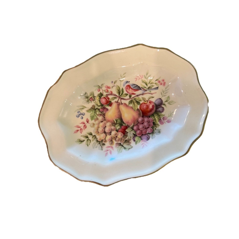 Avon Cottage Core, 1976 Wedgwood, Bird and Pears, 22K Gold. 9" X 7"